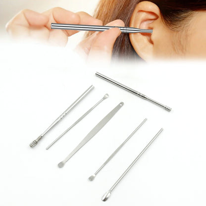 Wukusy 6-piece ear wax removal kit with keychain holder, includes ear curettes and tools for ear cleansing on outdoor trips.