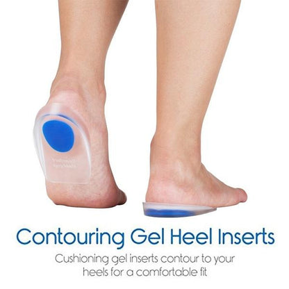 Wukusy Gel Heel Cups silicone heel pads designed to relieve heel and ankle pain, shown in a close-up image.