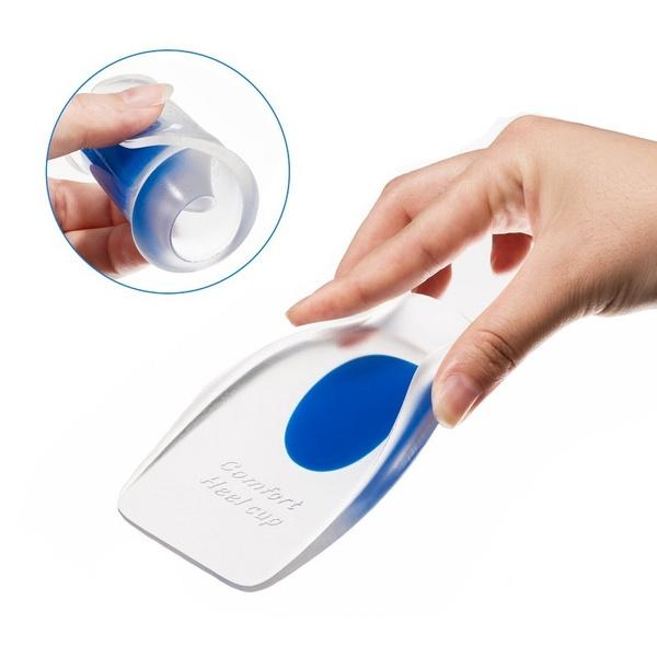 Wukusy gel heel cups made of silicone, designed to cushion heels and reduce heel and ankle pain.