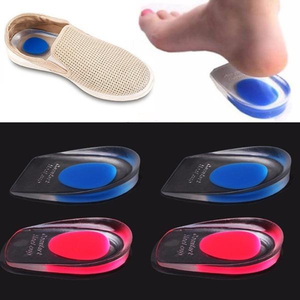 Wukusy gel heel cups silicone heel pads for heel and ankle pain relief, shown in a close-up image with soft cushioning material.