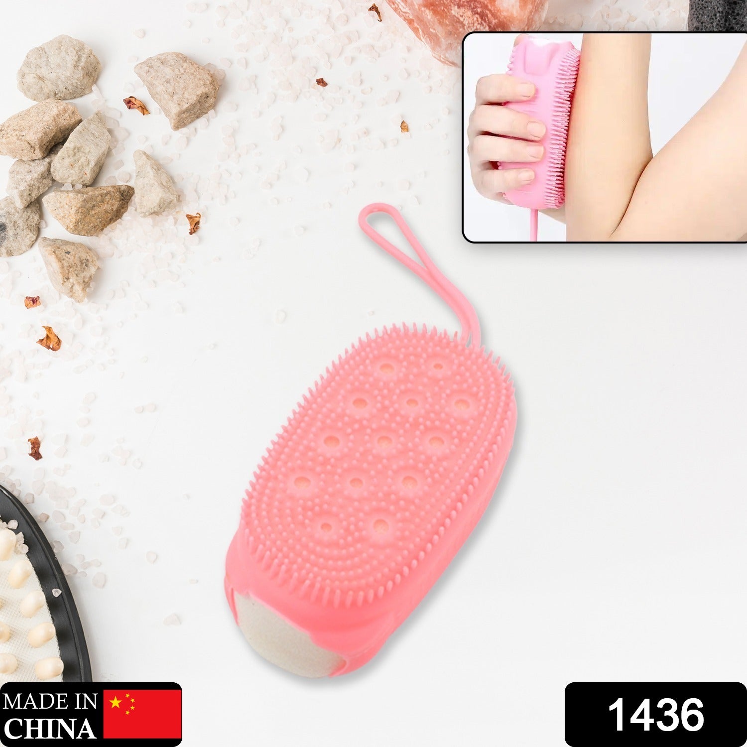 Wukusy silicone bath brush, double-sided body scrubber with ultra-soft bristles for deep cleansing and exfoliating.
