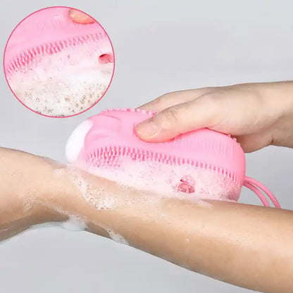 Wukusy silicone bath brush, double-sided body scrubber for deep cleansing and exfoliating, ultra-soft and gentle on skin.