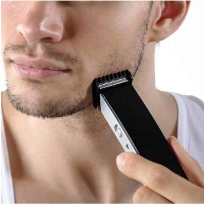 Wukusy NS-216 rechargeable cordless hair and beard trimmer for men, black and silver, with adjustable blades and ergonomic design.
