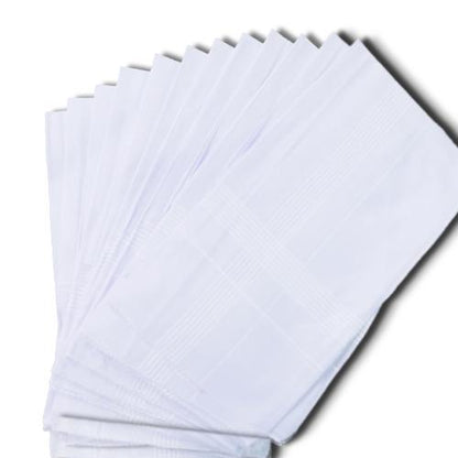 Wukusy men's king size formal handkerchiefs for office use, pack of 12, soft, white, elegant men's health and beauty accessory