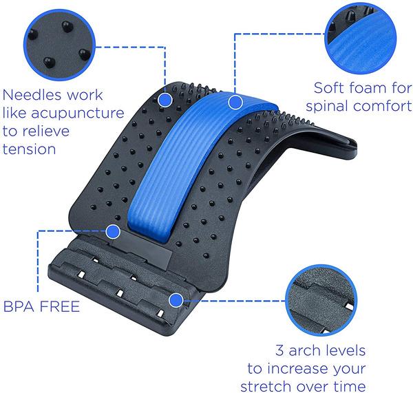 Wukusy 1666 multi-level back stretcher and posture corrector device for back pain relief, showing adjustable design and padded support.