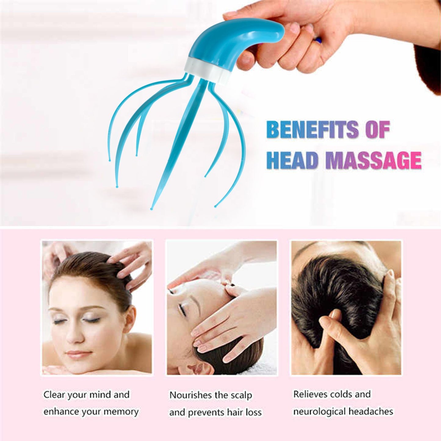 Wukusy Super Life Refreshing Head Massager with ergonomic hand grip for soothing scalp massage and relaxation.