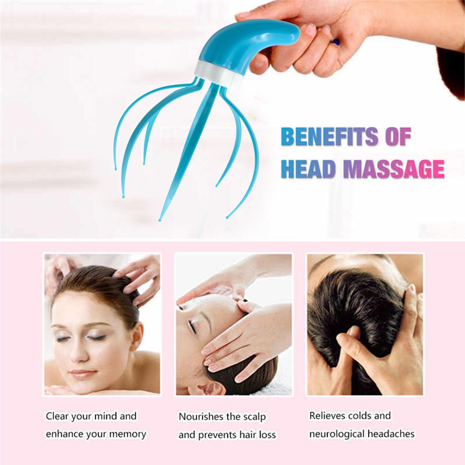 Wukusy Super Life Refreshing Head Massager with ergonomic hand grip for soothing scalp massage and relaxation.