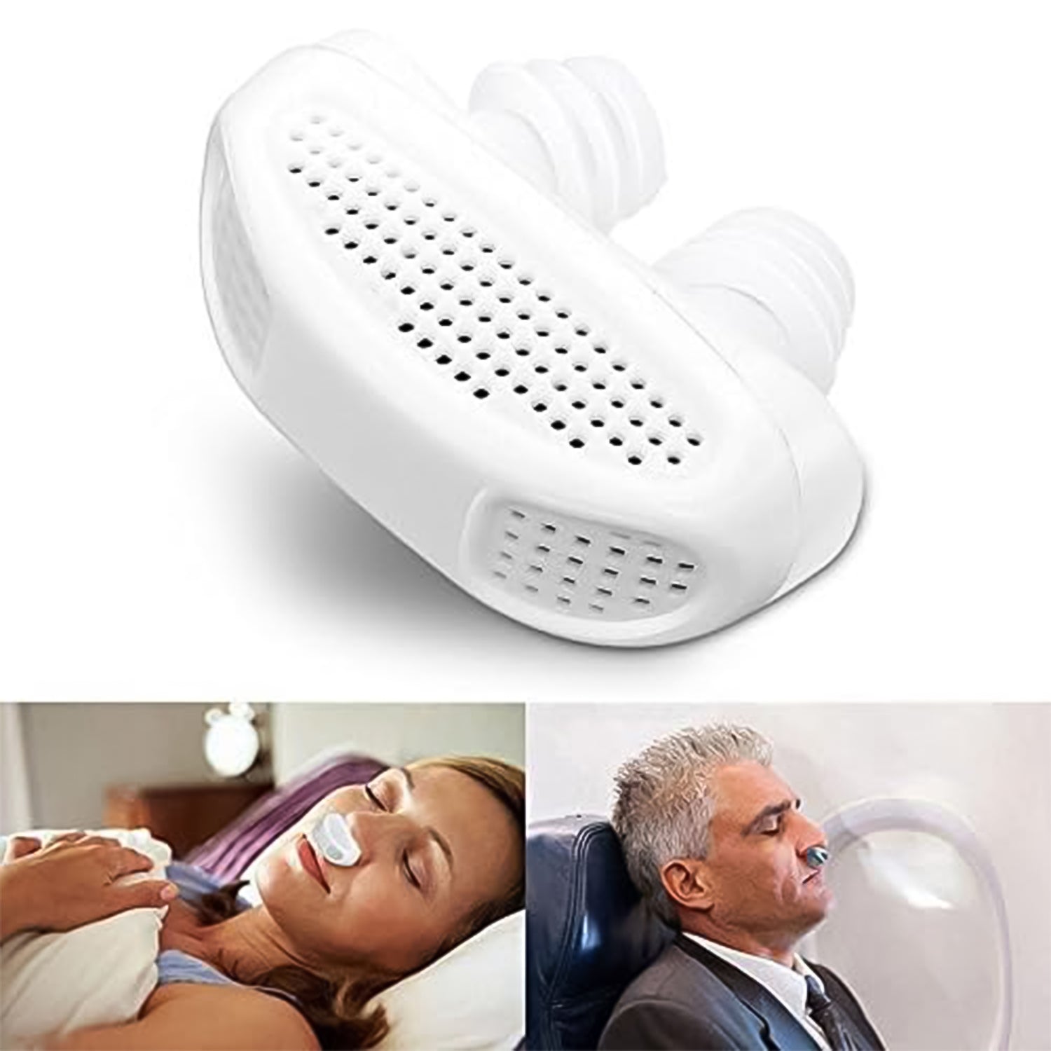 Wukusy 2-in-1 anti-snoring and air purifier nose clip with plastic case, designed for sleep comfort and nasal air purification.