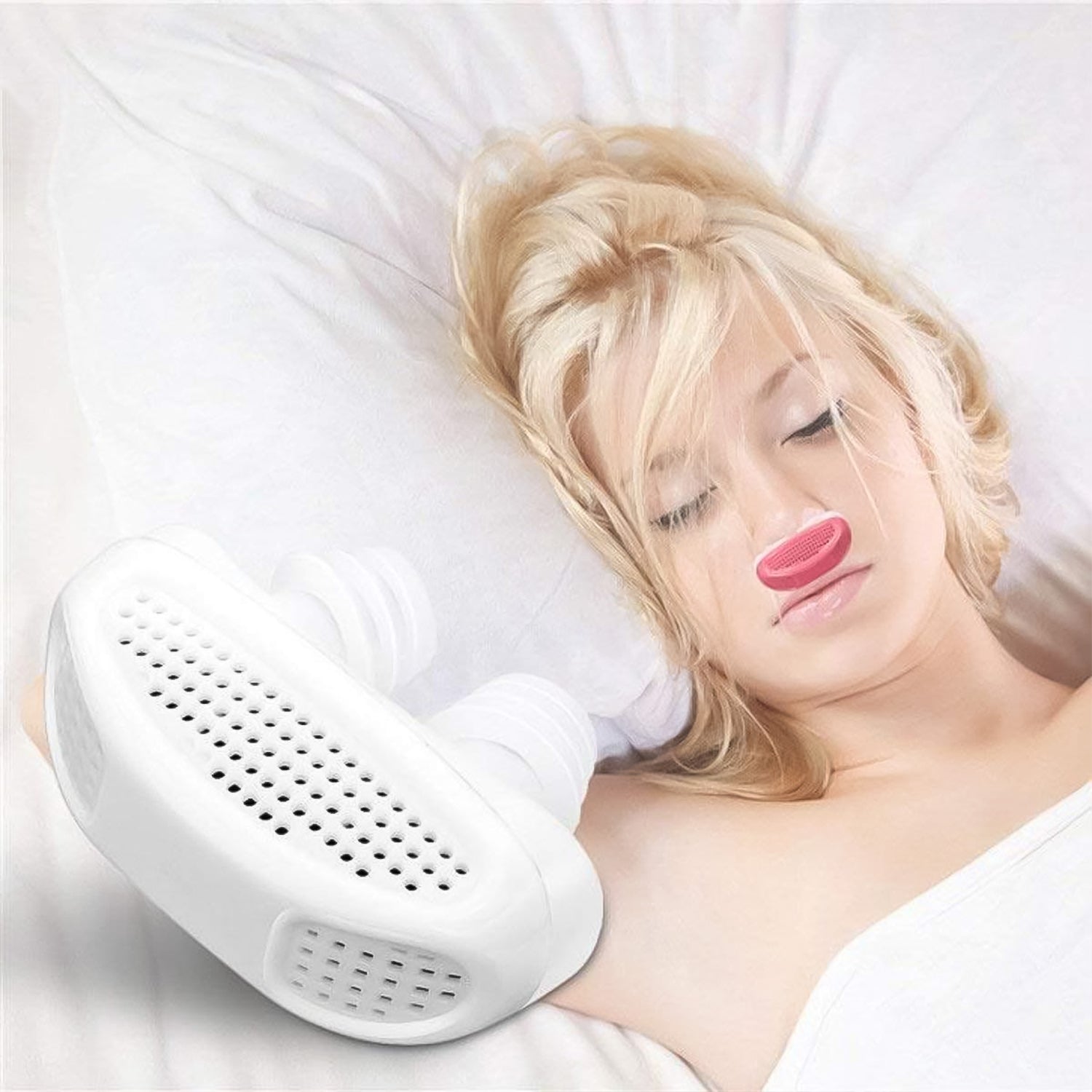 Wukusy 2-in-1 anti-snoring nose clip and air purifier device with plastic case, designed to reduce snoring and improve airflow.