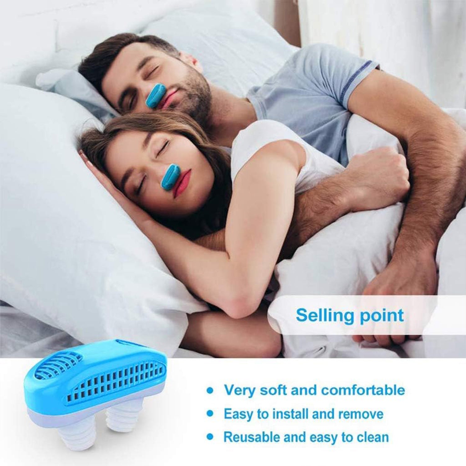 Wukusy 2-in-1 anti-snoring and air purifier nose clip with plastic case, designed for better breathing and snoring reduction.