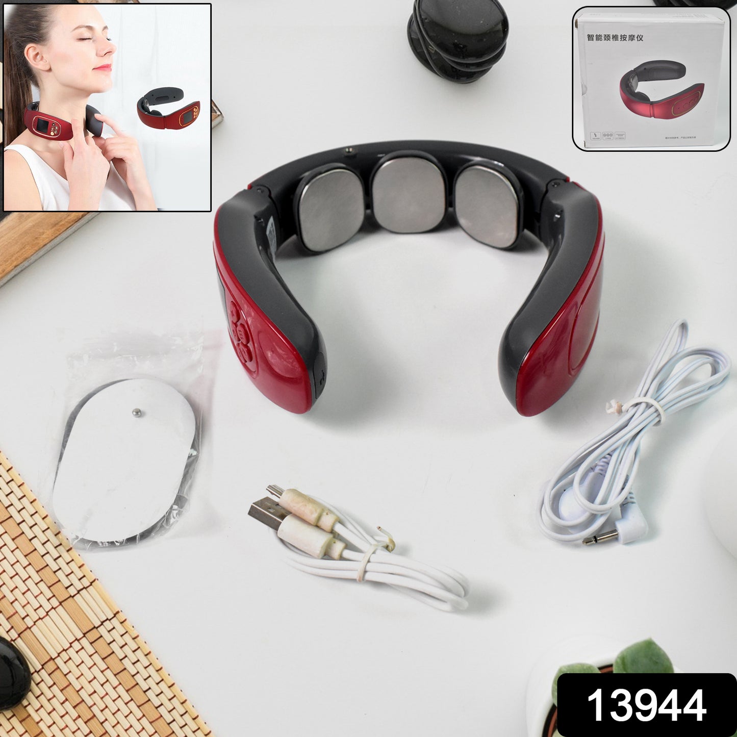 Wukusy 3-heads smart electric neck and back pulse massager showing adjustable massage heads and ergonomic design for pain relief
