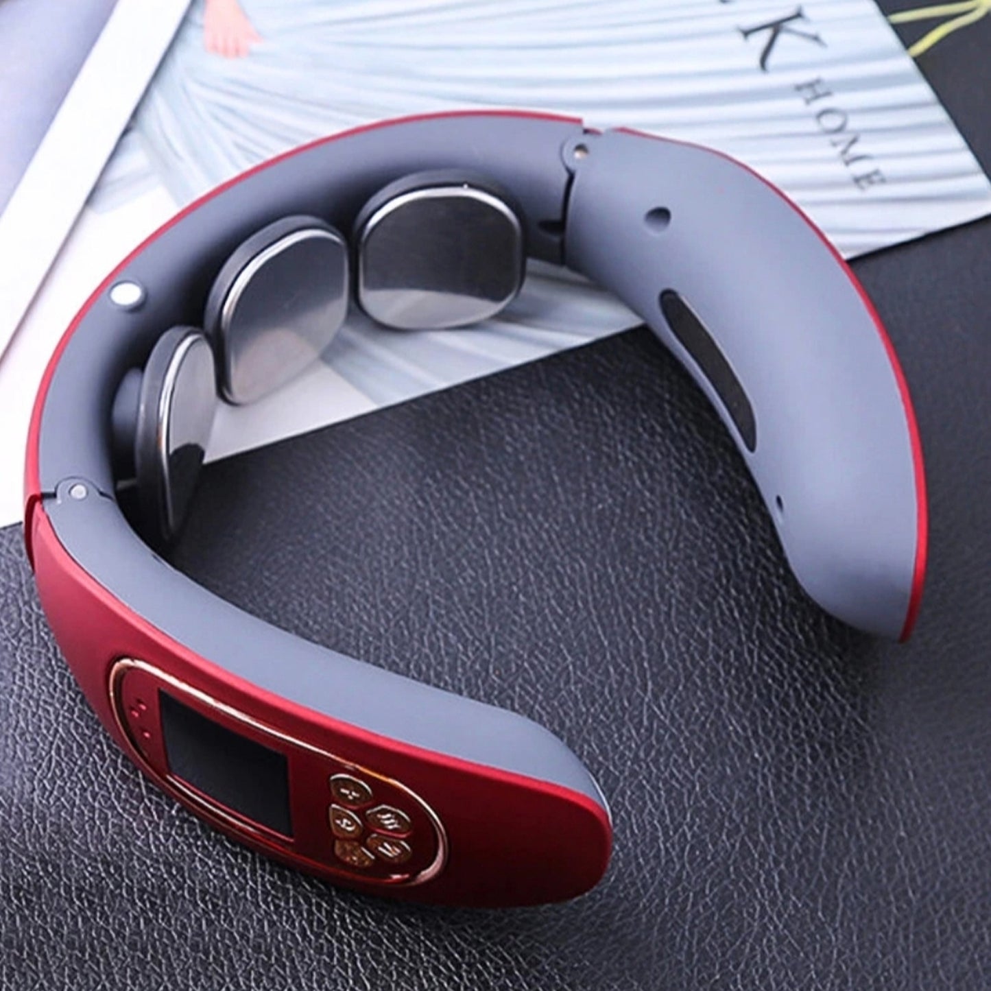 Wukusy 3 Heads Smart Electric Neck and Back Pulse Massager showing black and gray device with control buttons for health and beauty.