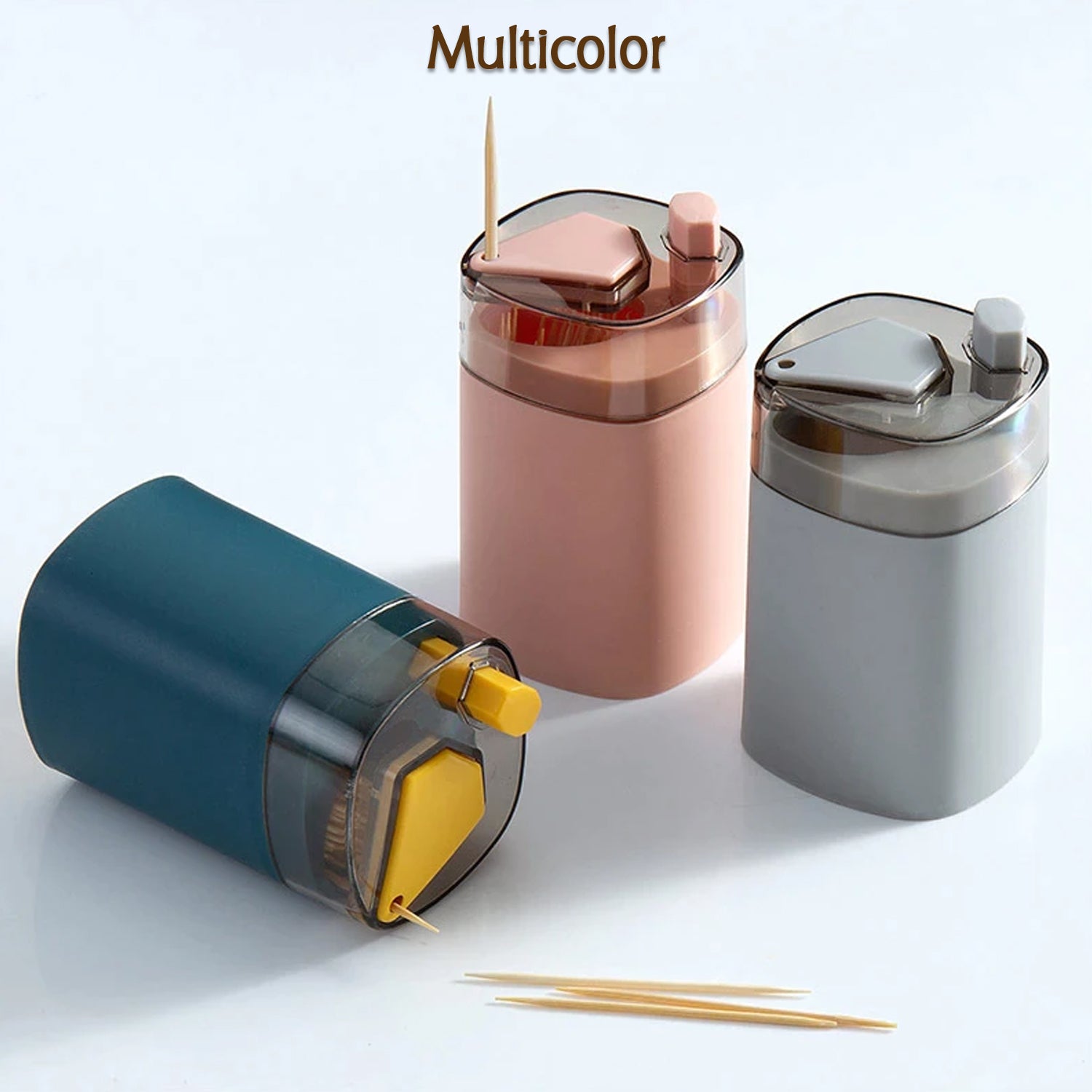 Wukusy automatic pop-up toothpick dispenser with thickening container, compact safe storage box for kitchen or restaurant use