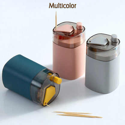 Wukusy automatic pop-up toothpick dispenser with thickening container, compact safe storage box for kitchen or restaurant use