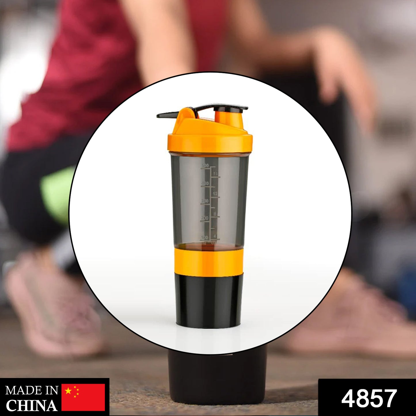 Wukusy Gym Shaker Bottle for protein shakes, black plastic shaker with mixing ball, ideal for health and fitness use