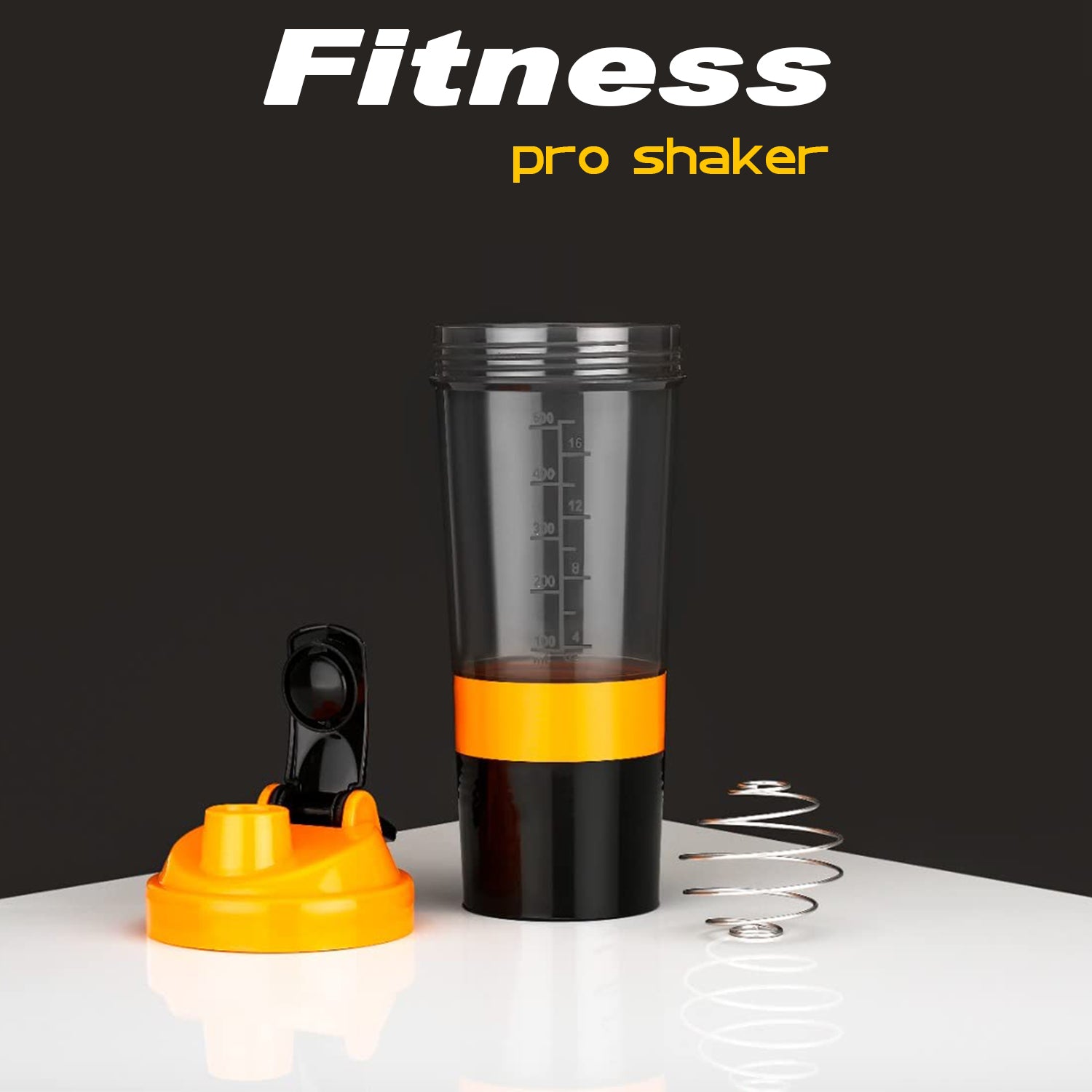 Wukusy Gym Shaker Bottle for protein shakes, black plastic bottle with lid and mixing ball inside for smooth beverage blending.