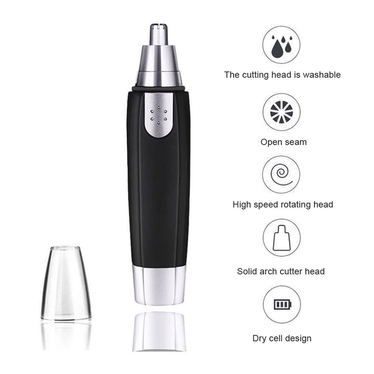 Wukusy 6003 Sharp New Ear and Nose Hair Trimmer, professional heavy-duty steel nose clipper, battery-operated for precise grooming.