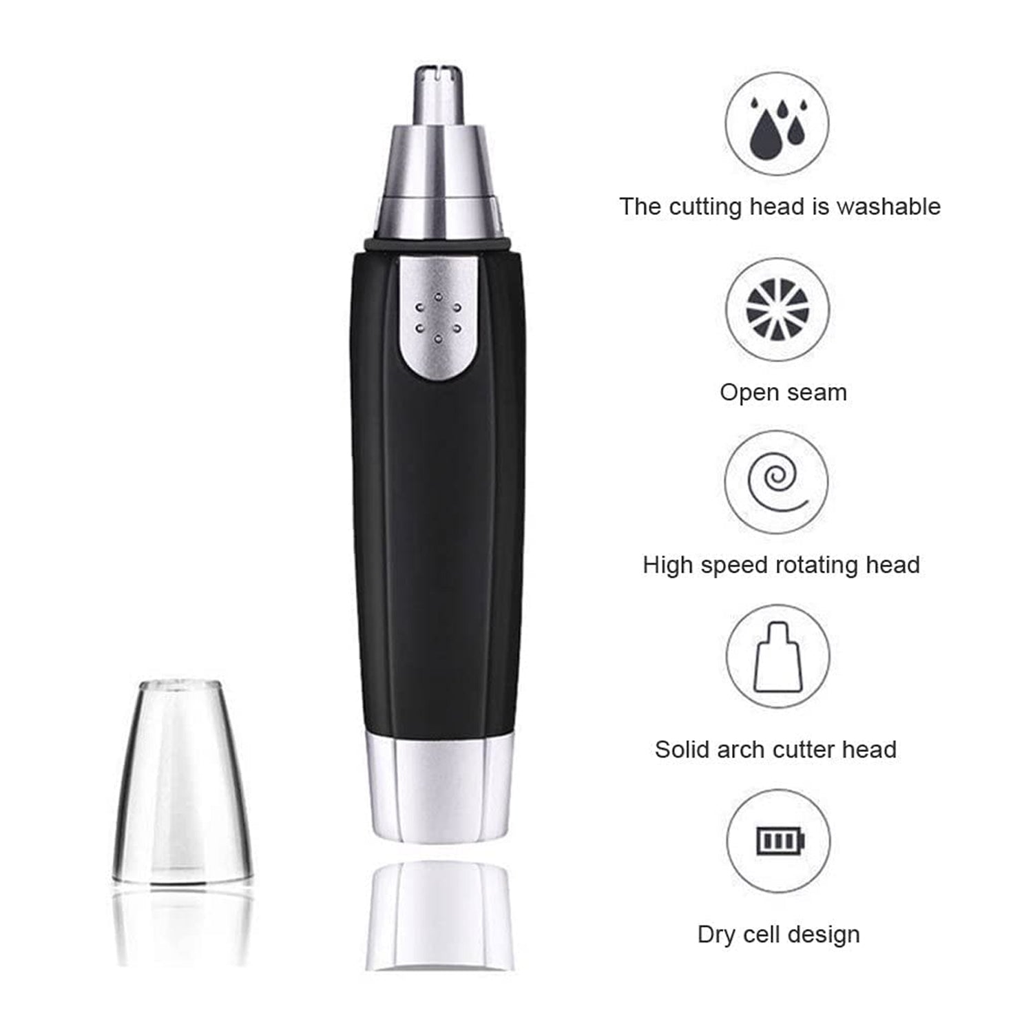 Wukusy 6003 Sharp New Ear and Nose Hair Trimmer, professional heavy-duty steel nose clipper, battery-operated for precise grooming.
