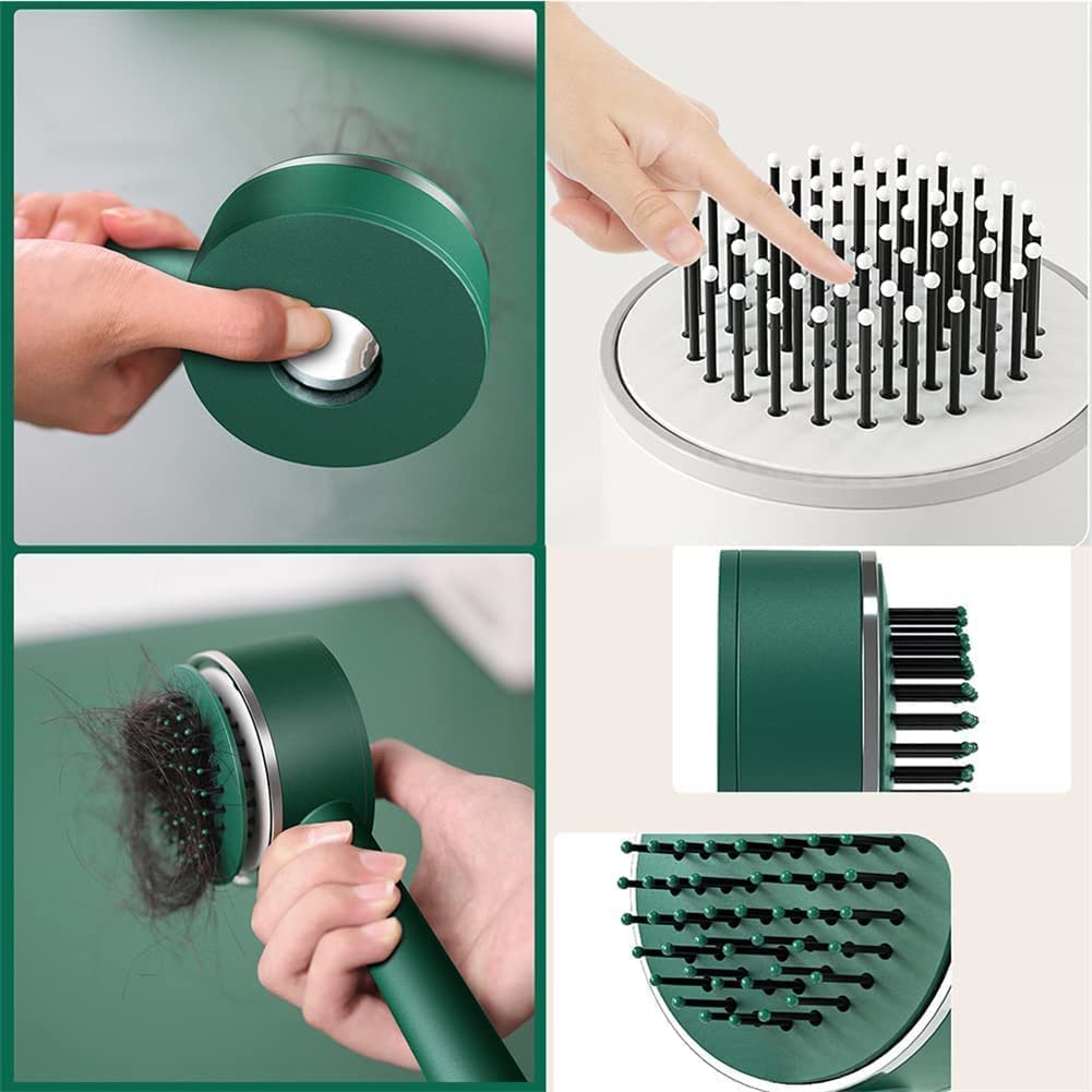 Wukusy Air Cushion Massage Brush with long handle, self-cleaning, anti-static detangling hairbrush for all hair types.