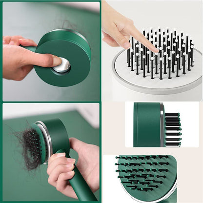 Wukusy Air Cushion Massage Brush with long handle, self-cleaning, anti-static detangling hairbrush for all hair types.