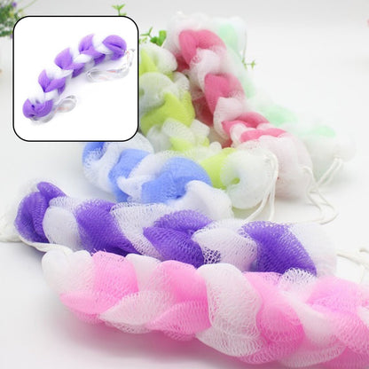 Set of six Wukusy hanging bath loofah sponges, small body scrubbers for shower use, with long hanging loops.