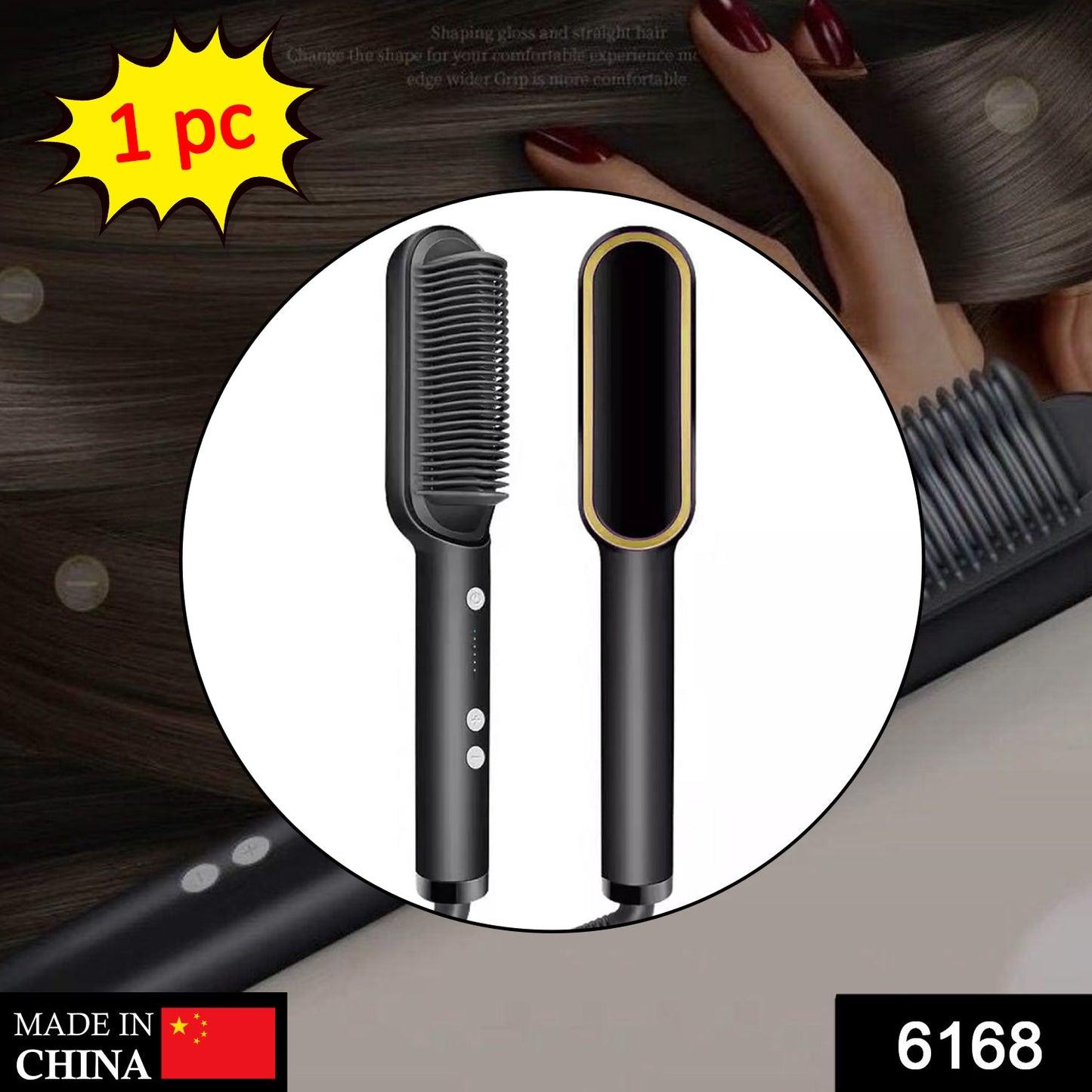 Wukusy HQT-909B hair straightener used while massaging scalp, in a health and beauty setting, with a sleek design and ergonomic handle.