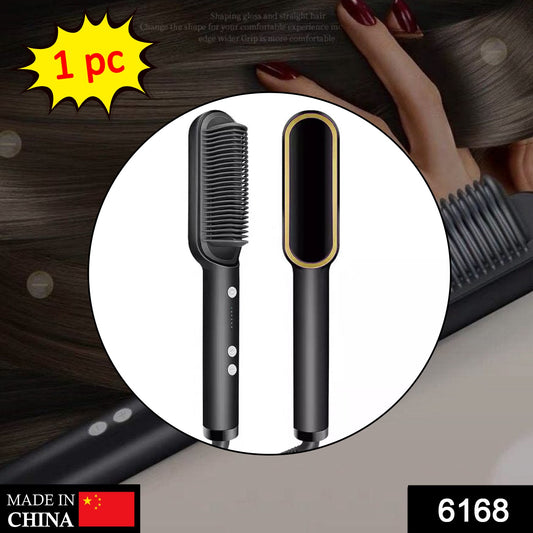 Wukusy HQT-909B hair straightener used while massaging scalp, in a health and beauty setting, with a sleek design and ergonomic handle.