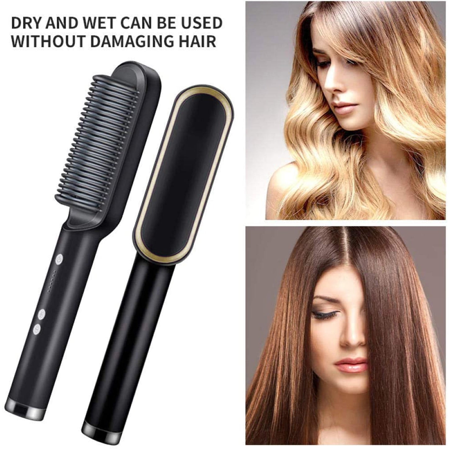 Wukusy HQT-909B hair straightener used for scalp massage, showcasing its sleek design and ergonomic handle in a health and beauty setting.