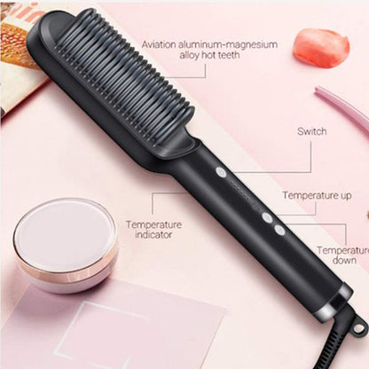 Wukusy HQT-909B hair straightener used for massaging scalp and head, featuring sleek design and ergonomic handle.