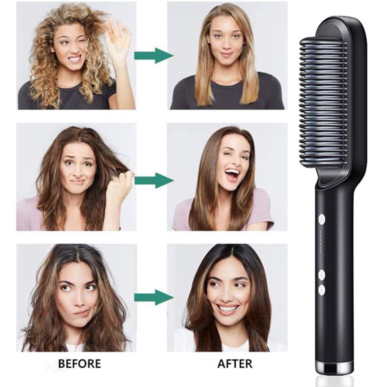 Wukusy HQT-909B hair straightener used for massaging scalp and head, in a health and beauty setting with the device in use.