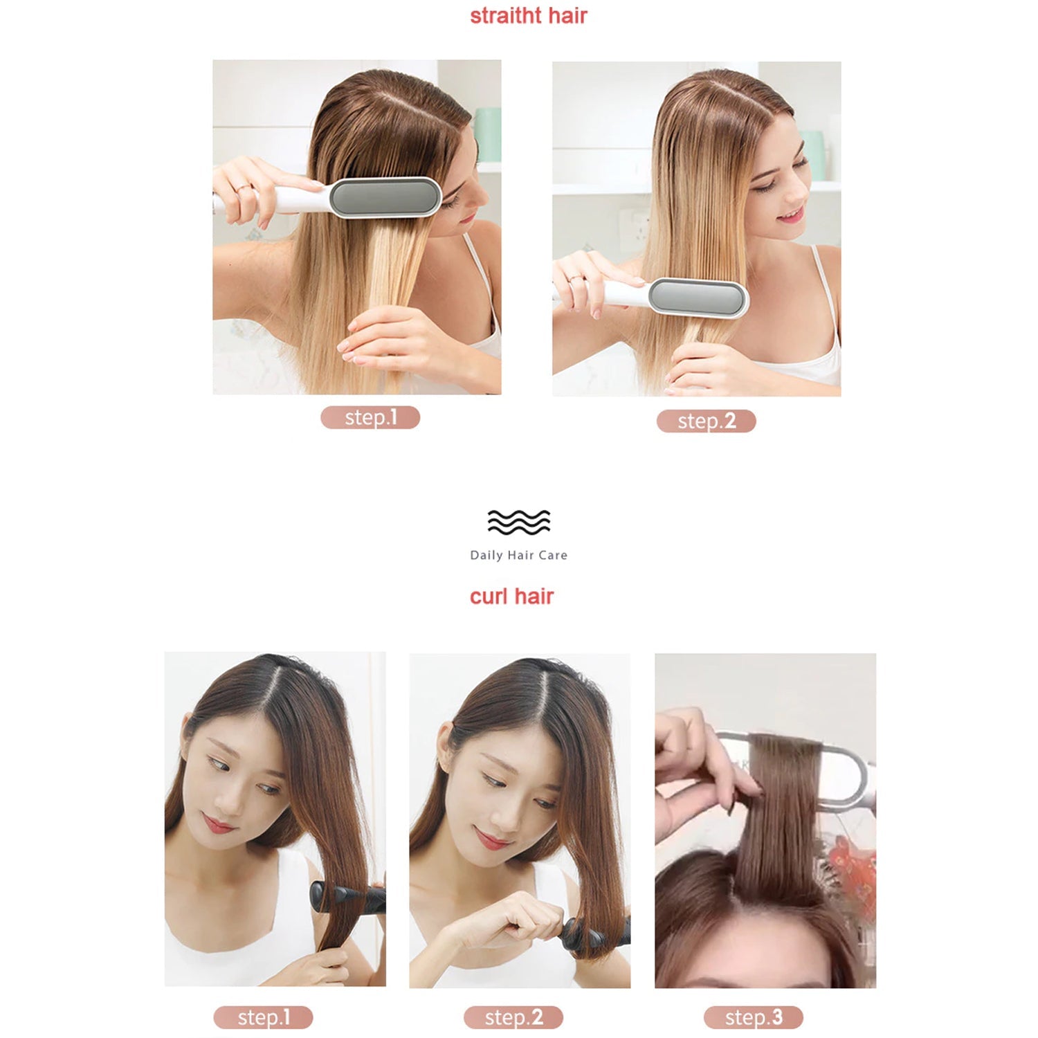 Wukusy HQT-909B hair straightener used for massaging scalp and head, in a health and beauty setting, with sleek design.