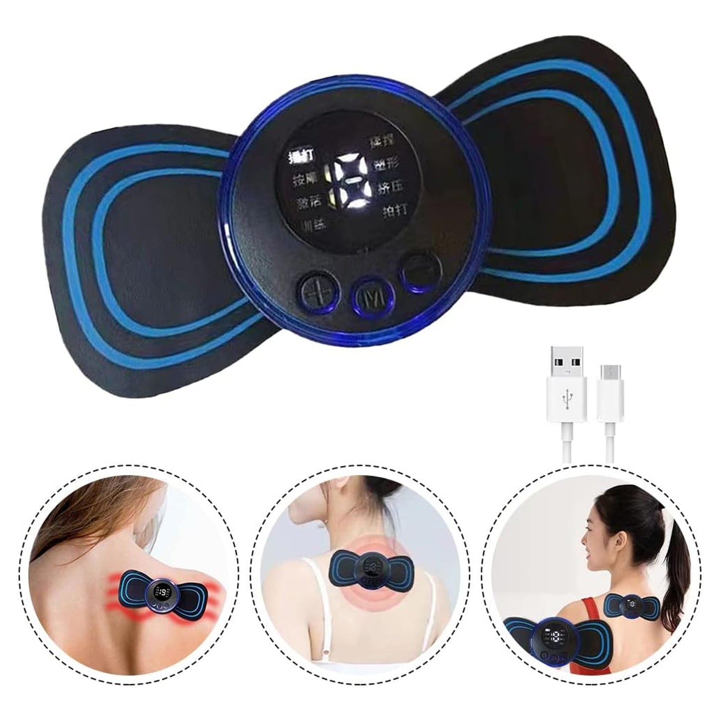 Wukusy portable USB neck massager with automatic massage functions, mini design, and cable for cervical relief and lymphatic drainage.