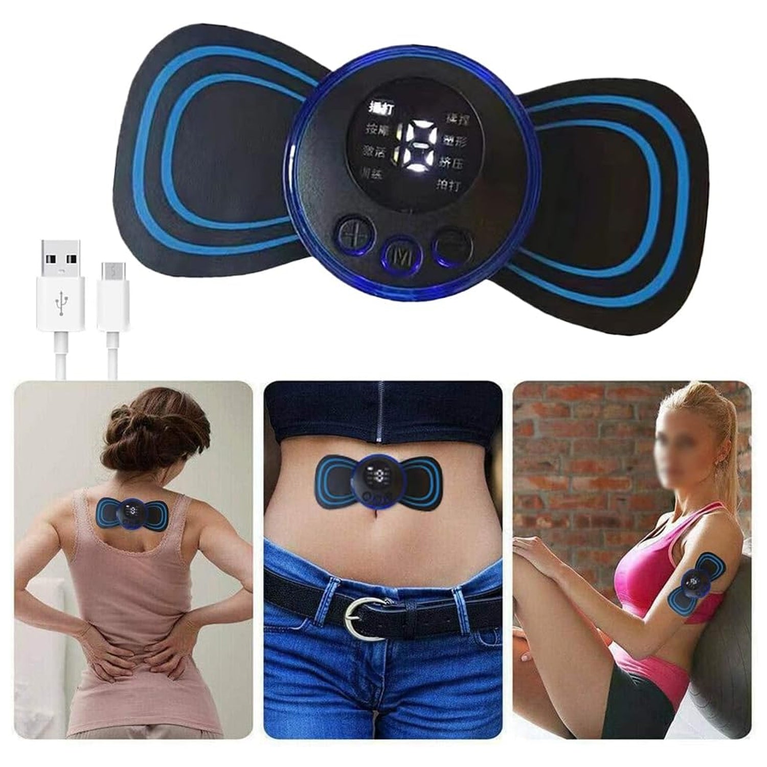 Wukusy portable USB neck massager with automatic massage settings, cervical support, EMS therapy, and cable connection for lymphatic drainage.
