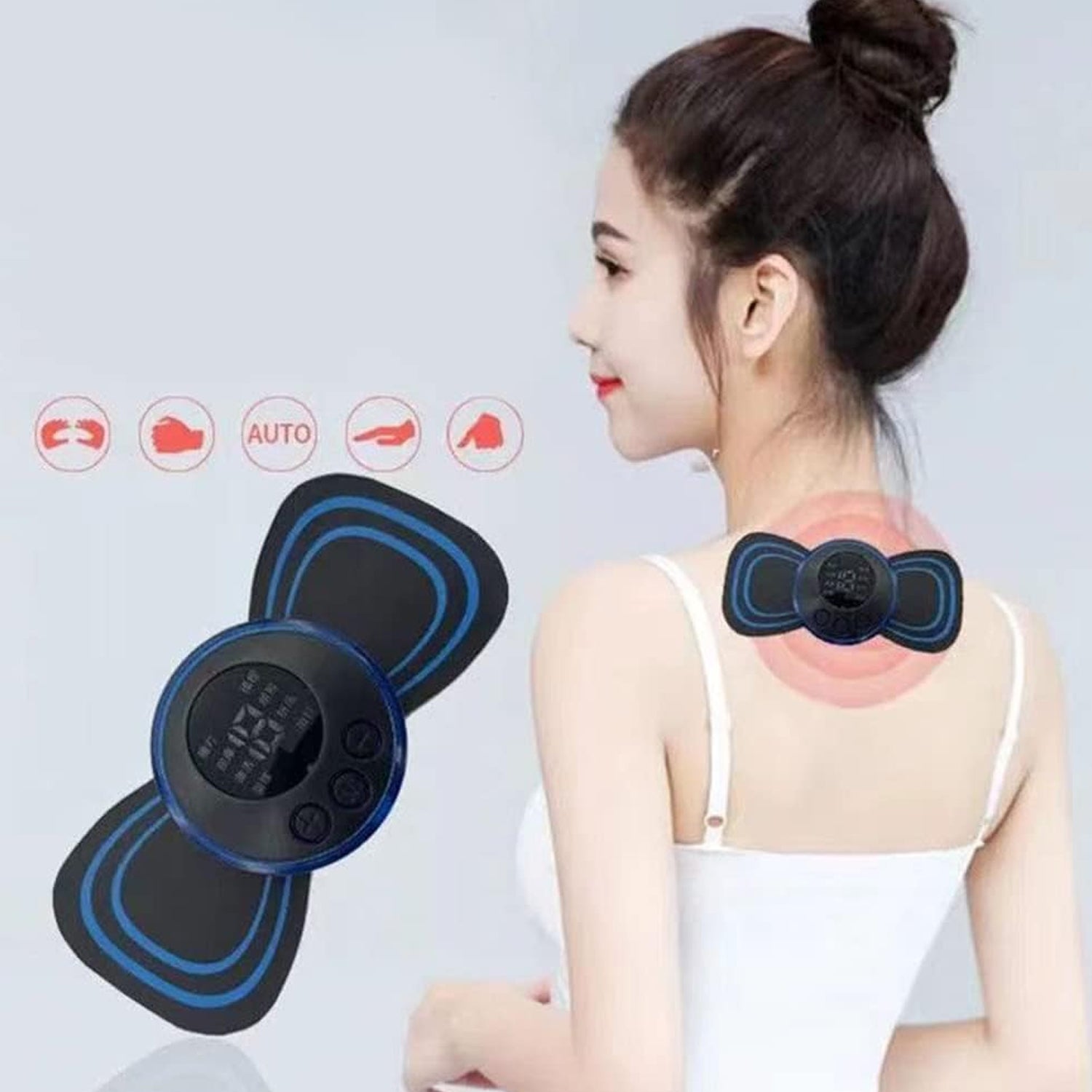 Wukusy portable USB neck massager with automatic massage function, cervical and lymphatic drainage therapy, with cable attachment.