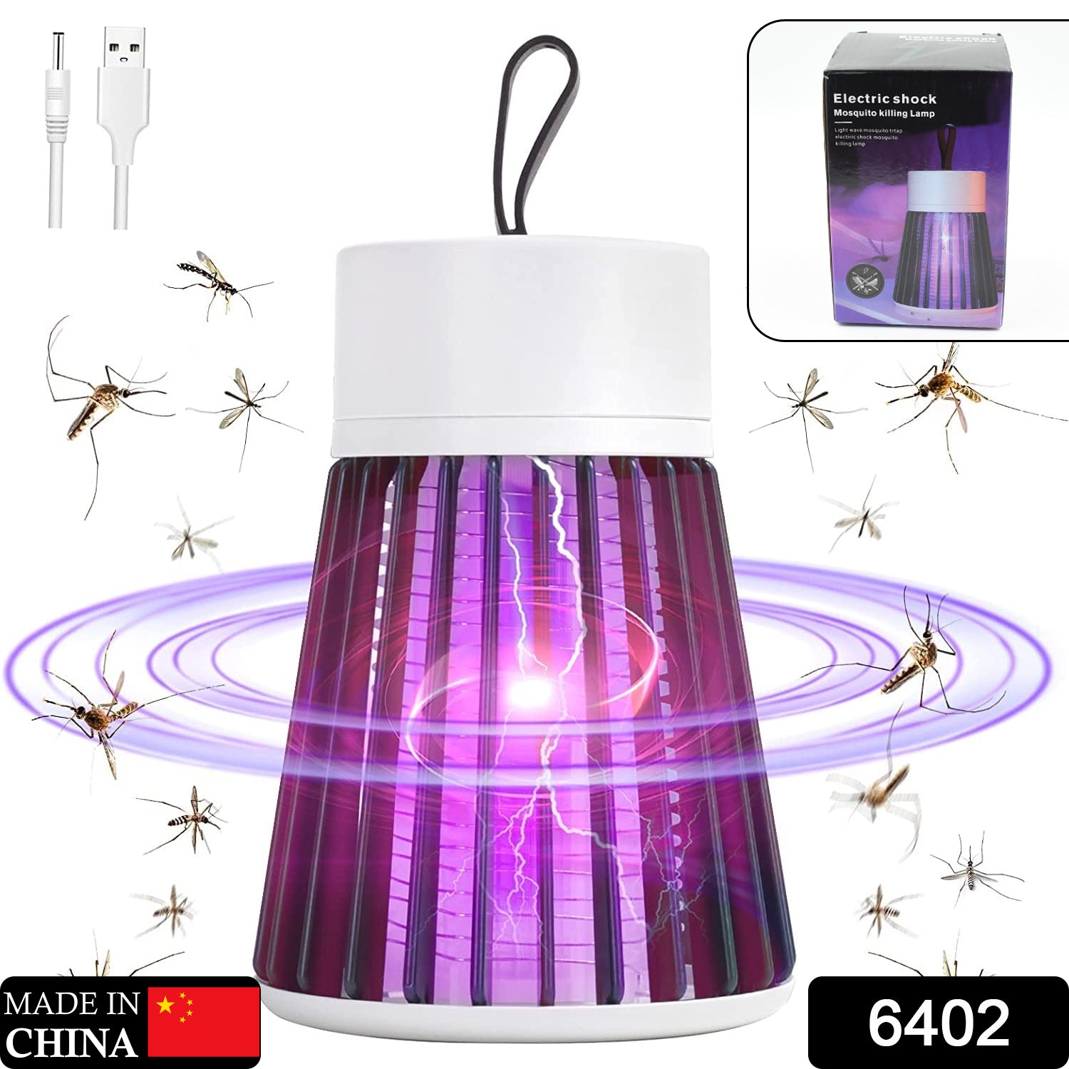 Wukusy 6402 mosquito killer machine with USB-powered bug zapper and electric LED lamp, suitable for indoor and outdoor use.