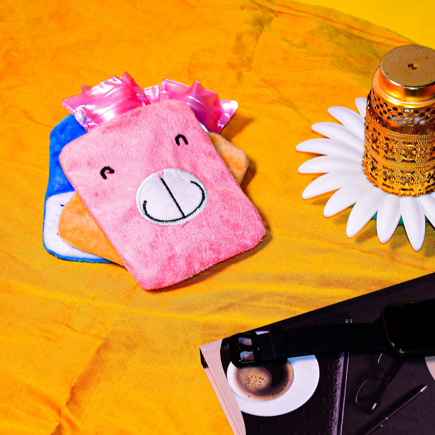 Pink Wukusy small hot water bag with cover for pain relief, neck, shoulder, hand, feet warmer, and menstrual cramps.