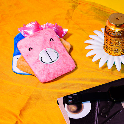 Pink Wukusy small hot water bag with cover for pain relief, neck, shoulder, hand, feet warmer, and menstrual cramps.