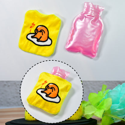 Yellow duck head small hot water bag with cover by Wukusy, used for pain relief, neck, shoulder, hand, feet warmth, and menstrual cramps.