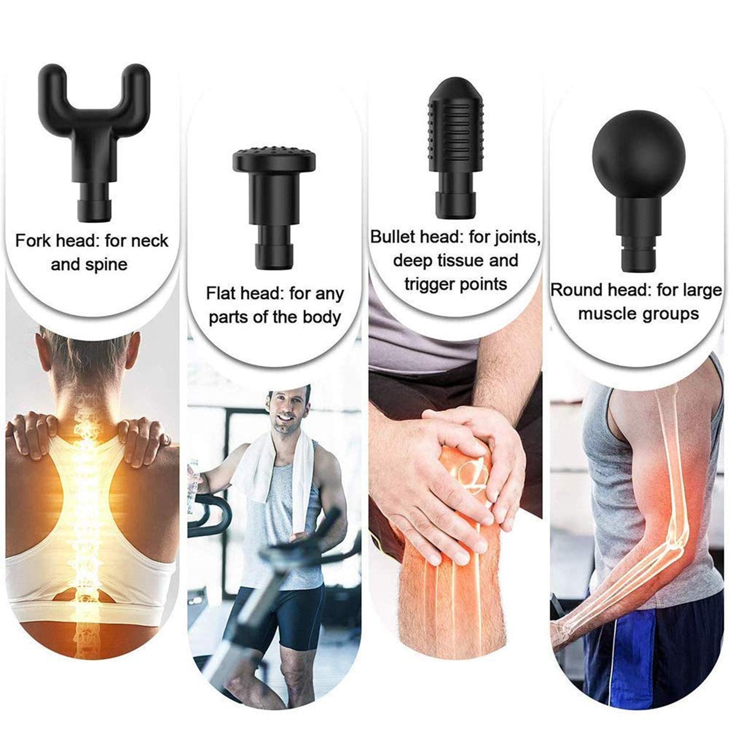 Wukusy deep tissue percussion massage machine for pain relief, handheld device with adjustable head for muscle therapy.