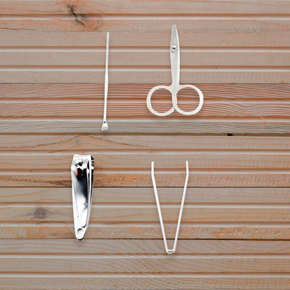 Wukusy 4-piece mini nail clipper set with plastic storage case, including nail scissors, file, and clippers for beauty and grooming.