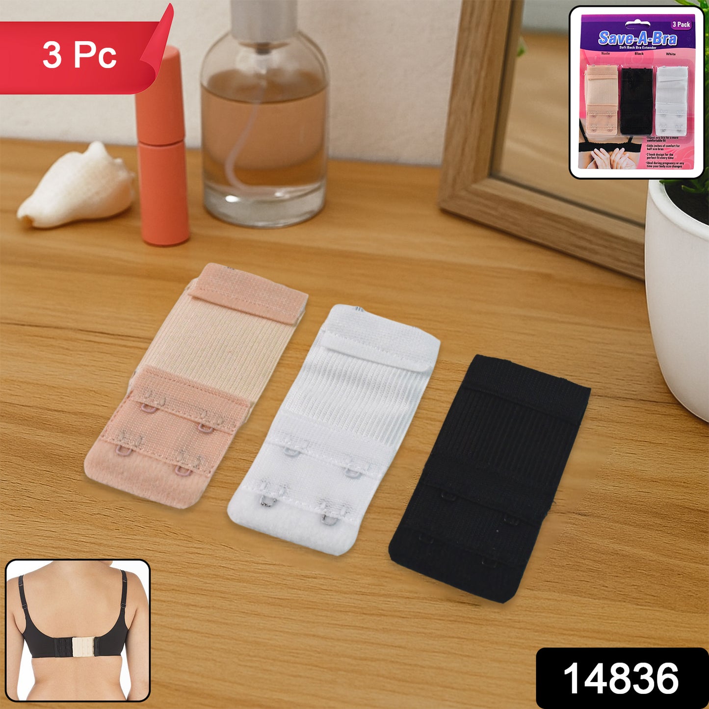 Adjustable 3-piece Wukusy bra extender set with 2 hooks, designed for comfortable fit and easy size adjustment in health and beauty.