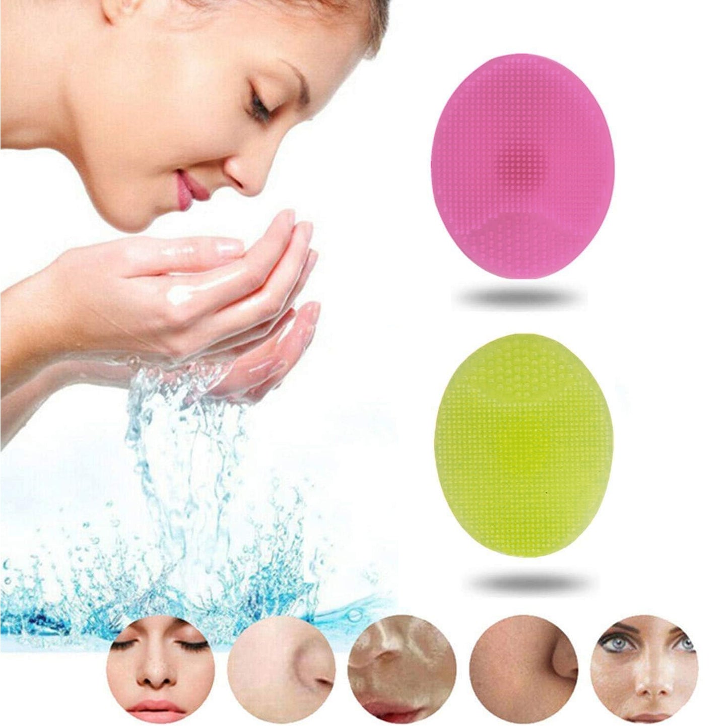 Wukusy soft silicone facial cleansing brushes, 2-piece set for gentle face exfoliation and skin cleansing in health and beauty.