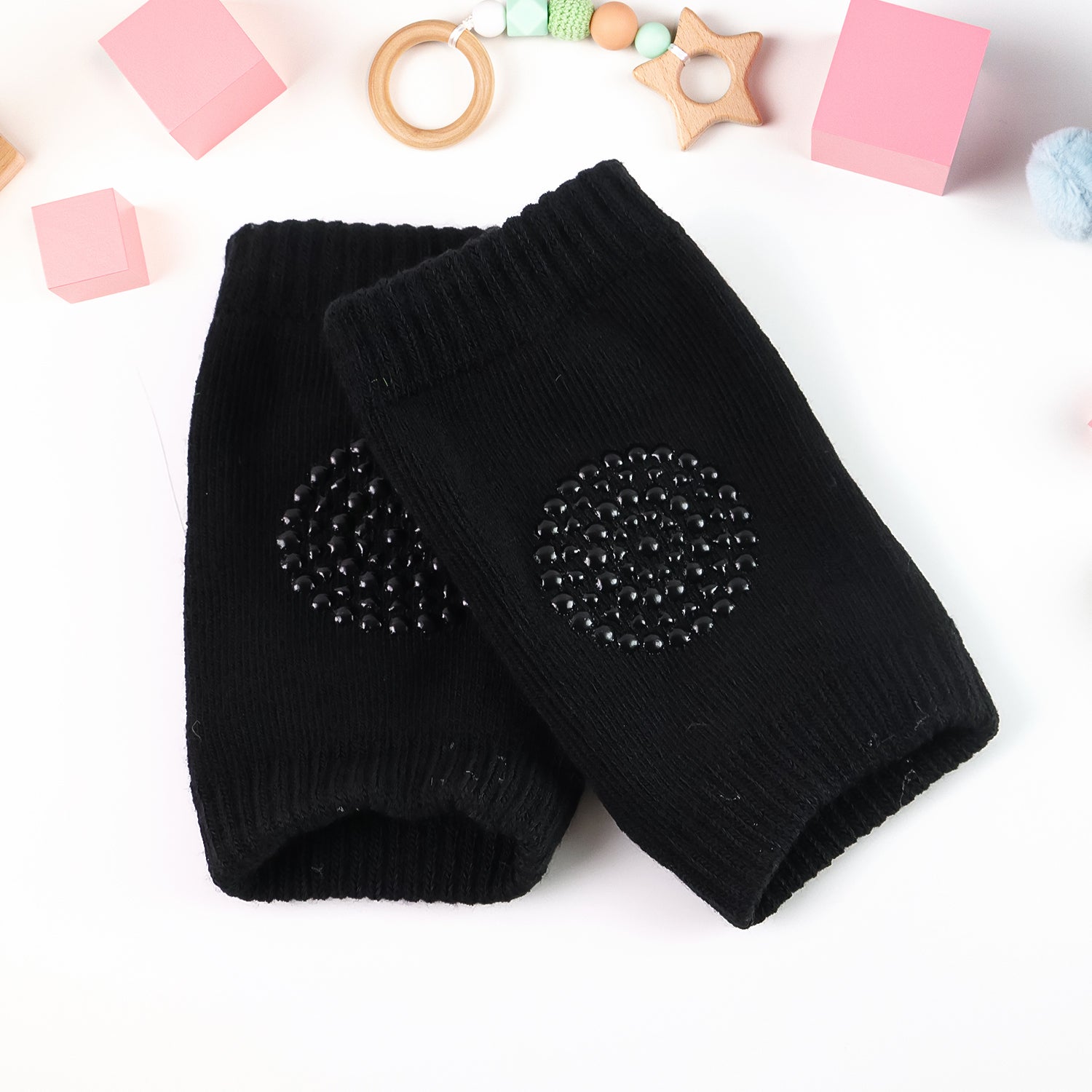 Black toddler wool knit leg warmer and knee guard by Wukusy, soft and cozy for children's leg protection and warmth.