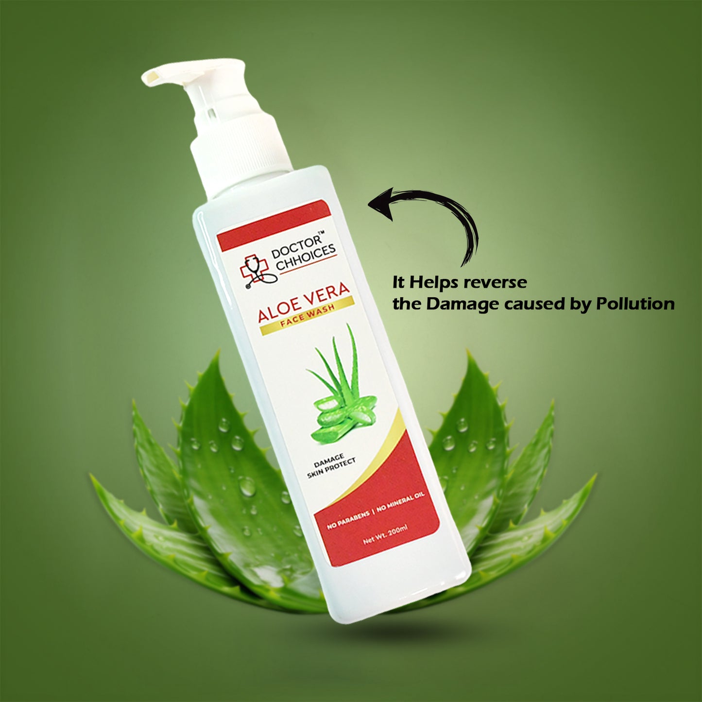 Wukusy Doctor Chhoices Aloe Vera Face Wash in a 200ml bottle, suitable for gentle skin cleansing in health and beauty routine.