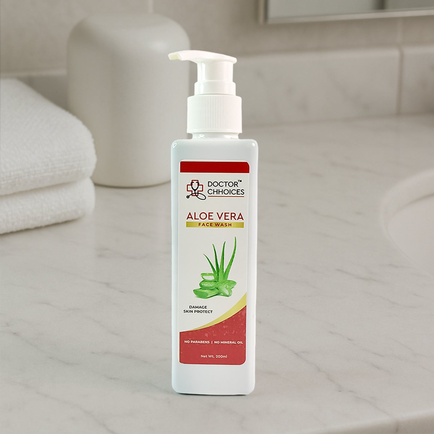 Wukusy Doctor Chhoices Aloe Vera Face Wash 200ml bottle, gentle skincare for healthy, refreshed skin with aloe vera extract