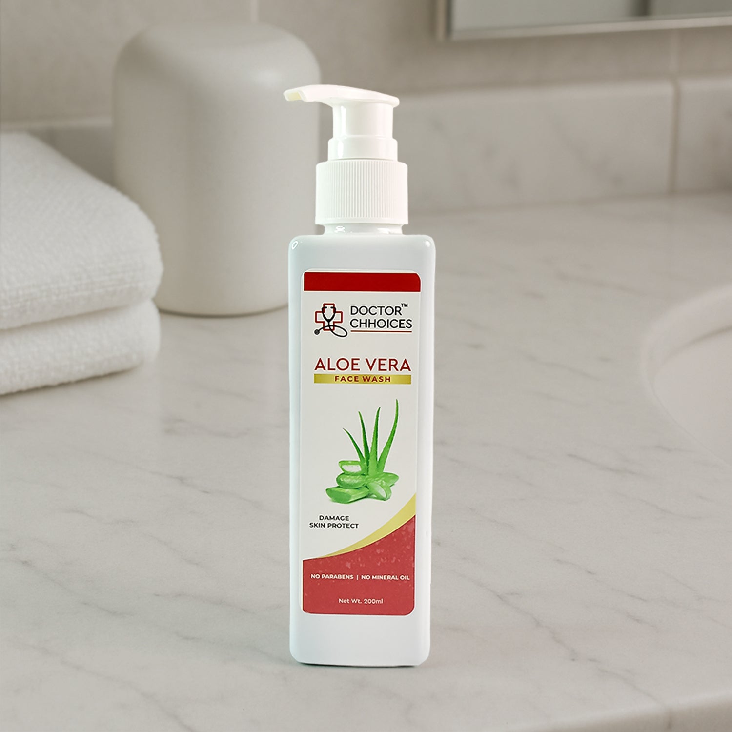 Wukusy Doctor Chhoices Aloe Vera Face Wash 200ml bottle, gentle skincare for healthy, refreshed skin with aloe vera extract