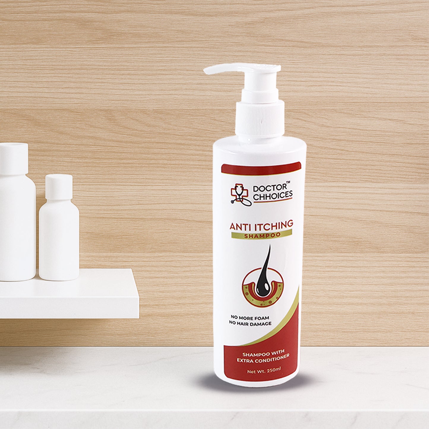 Wukusy Doctor Chhoices Anti-itching Shampoo 250ml bottle, health and beauty product for scalp relief and soothing hair care.