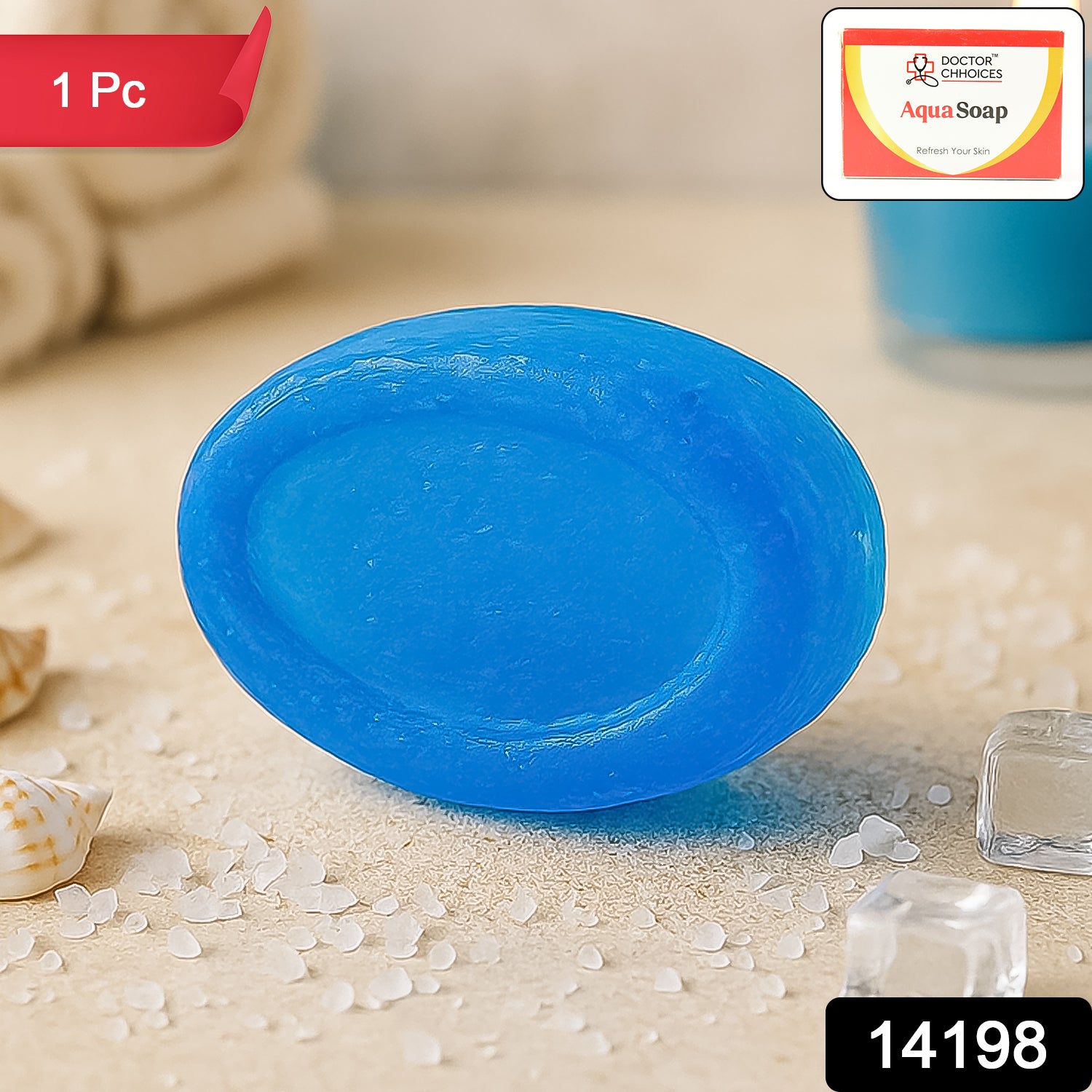 Wukusy Doctor Chhoices Aqua Soap, 1 piece, health and beauty soap bar with hydrating formula, shown in the product image.