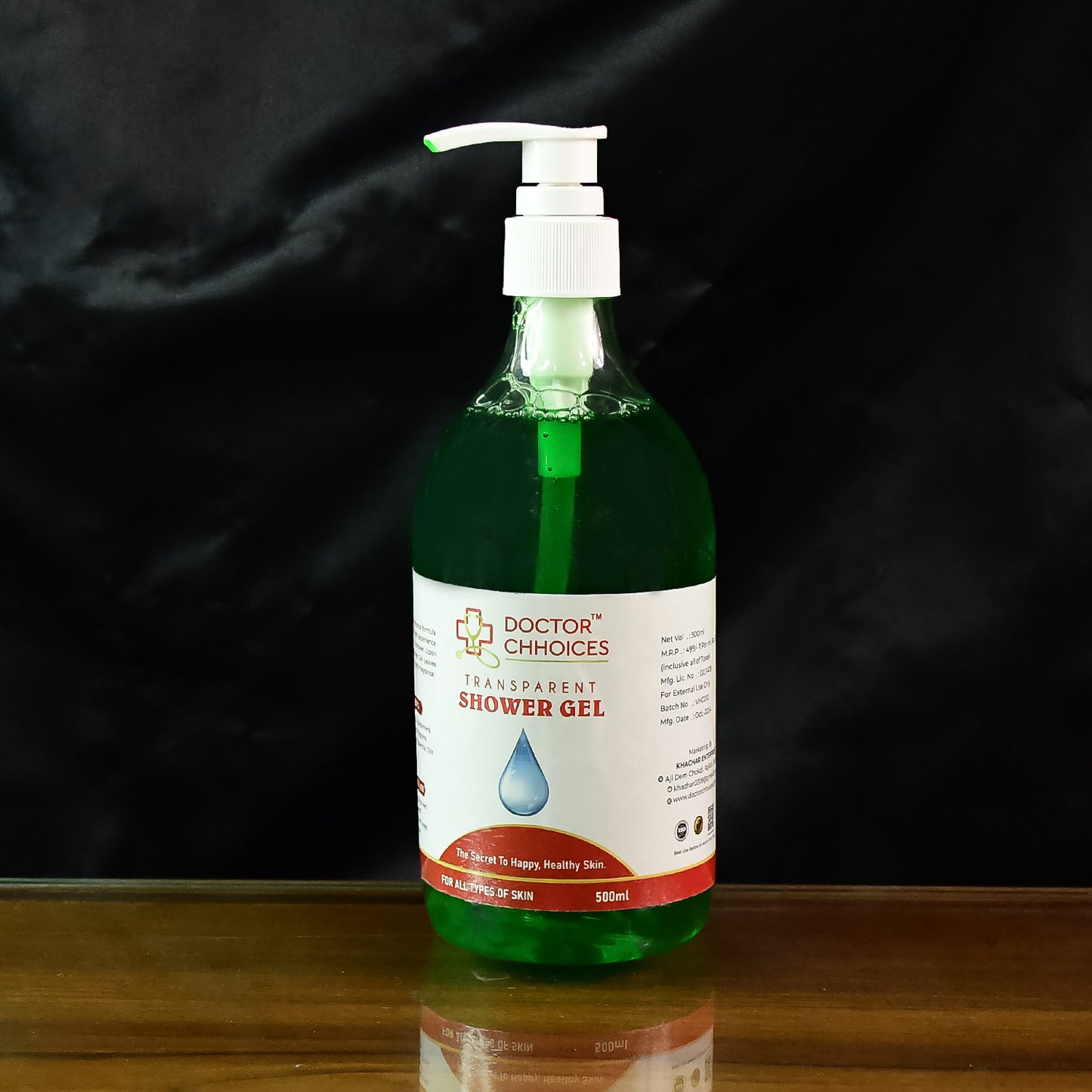 Wukusy Doctor Chhoices transparent shower gel in 500ml bottle with pump dispenser, health and beauty product.