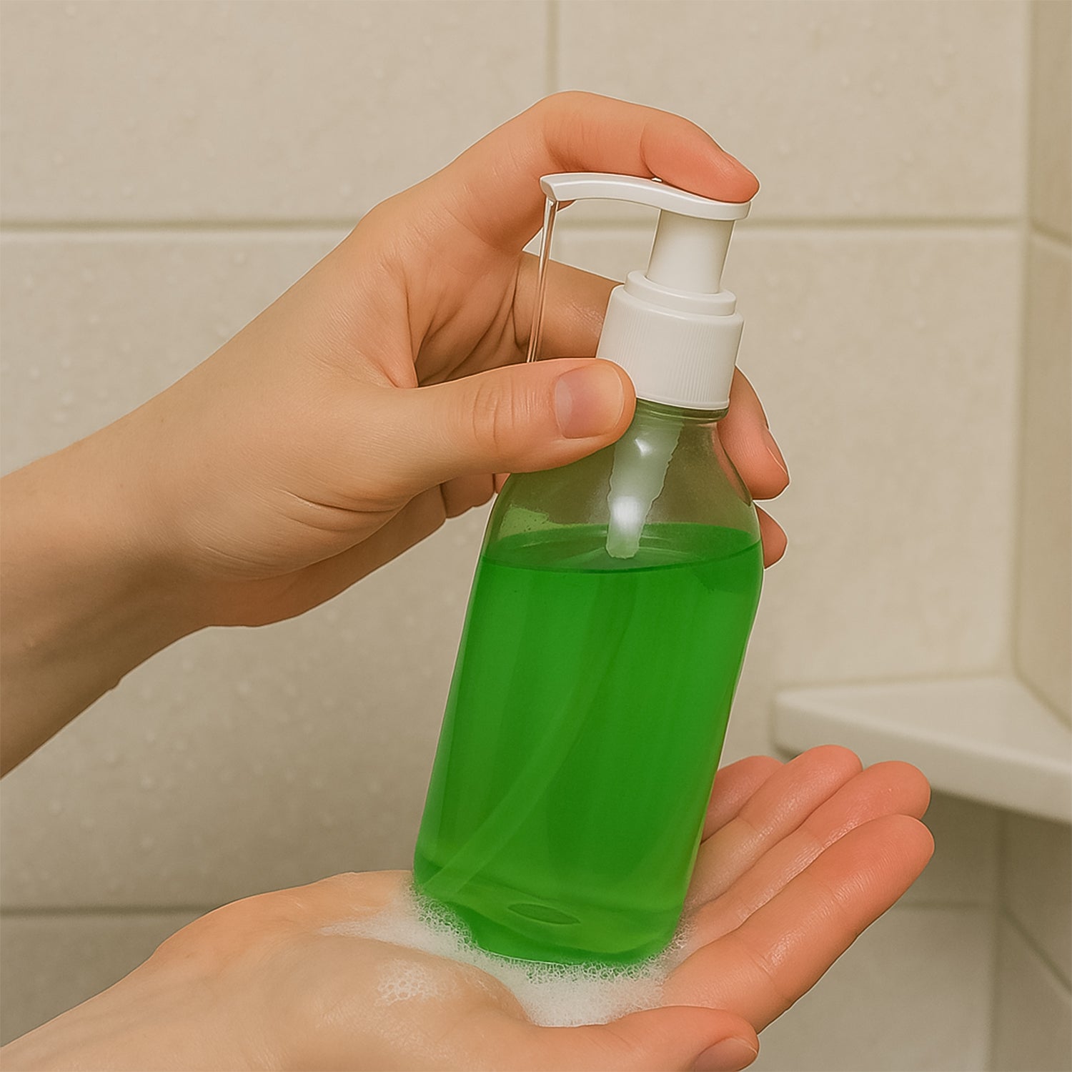 Wukusy Doctor Chhoices Transparent Shower Gel 500ml bottle with pump dispenser, health and beauty product featuring clear liquid.